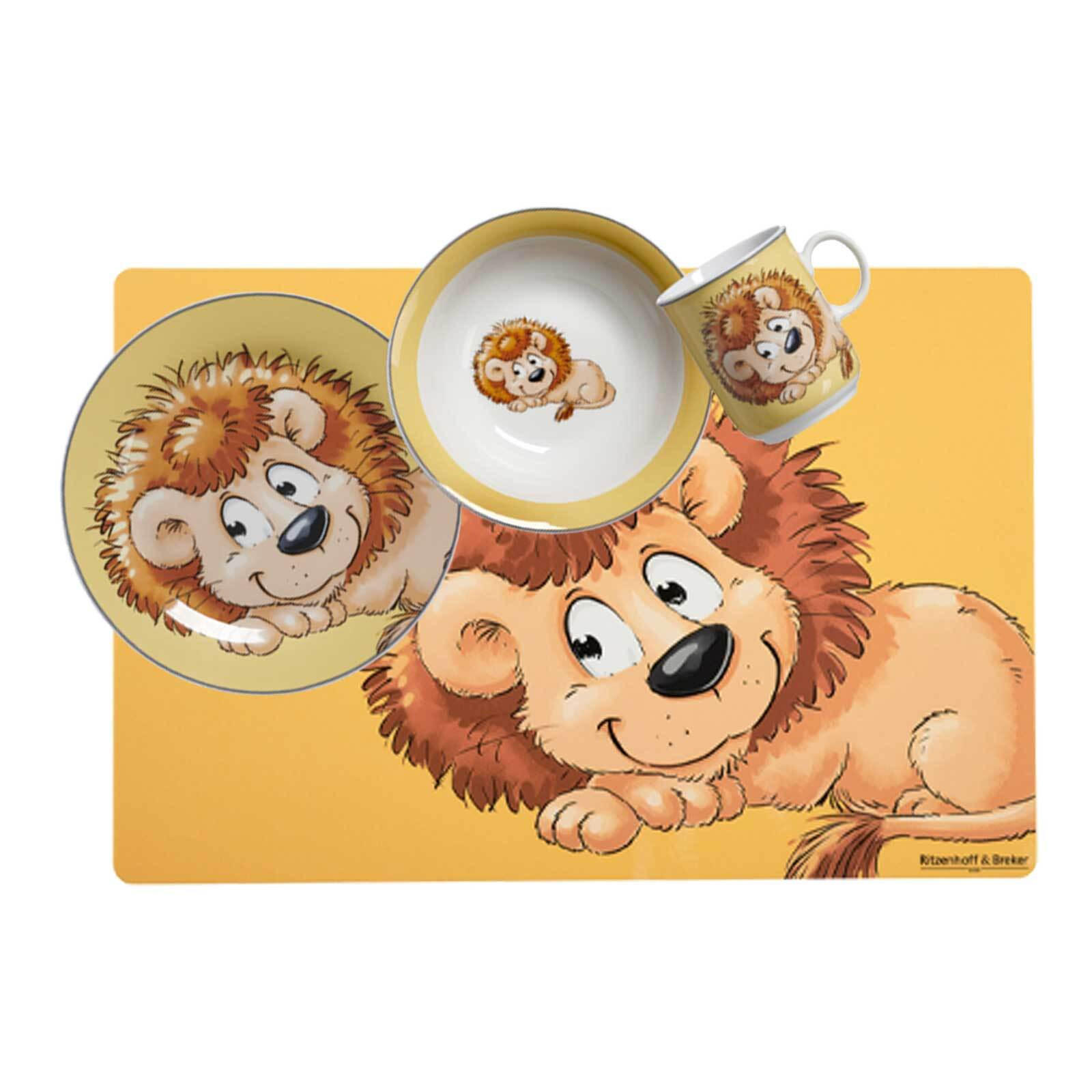 KINDERGESCHIRR + TISCHMATTE Happy Zoo Löwe 4er Set - Gelb, Keramik (1/1/1cm) - Ritzenhoff Breker