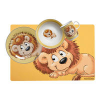 KINDERGESCHIRR + TISCHMATTE Happy Zoo Löwe 4er Set - Gelb, Keramik (1/1/1cm) - Ritzenhoff Breker