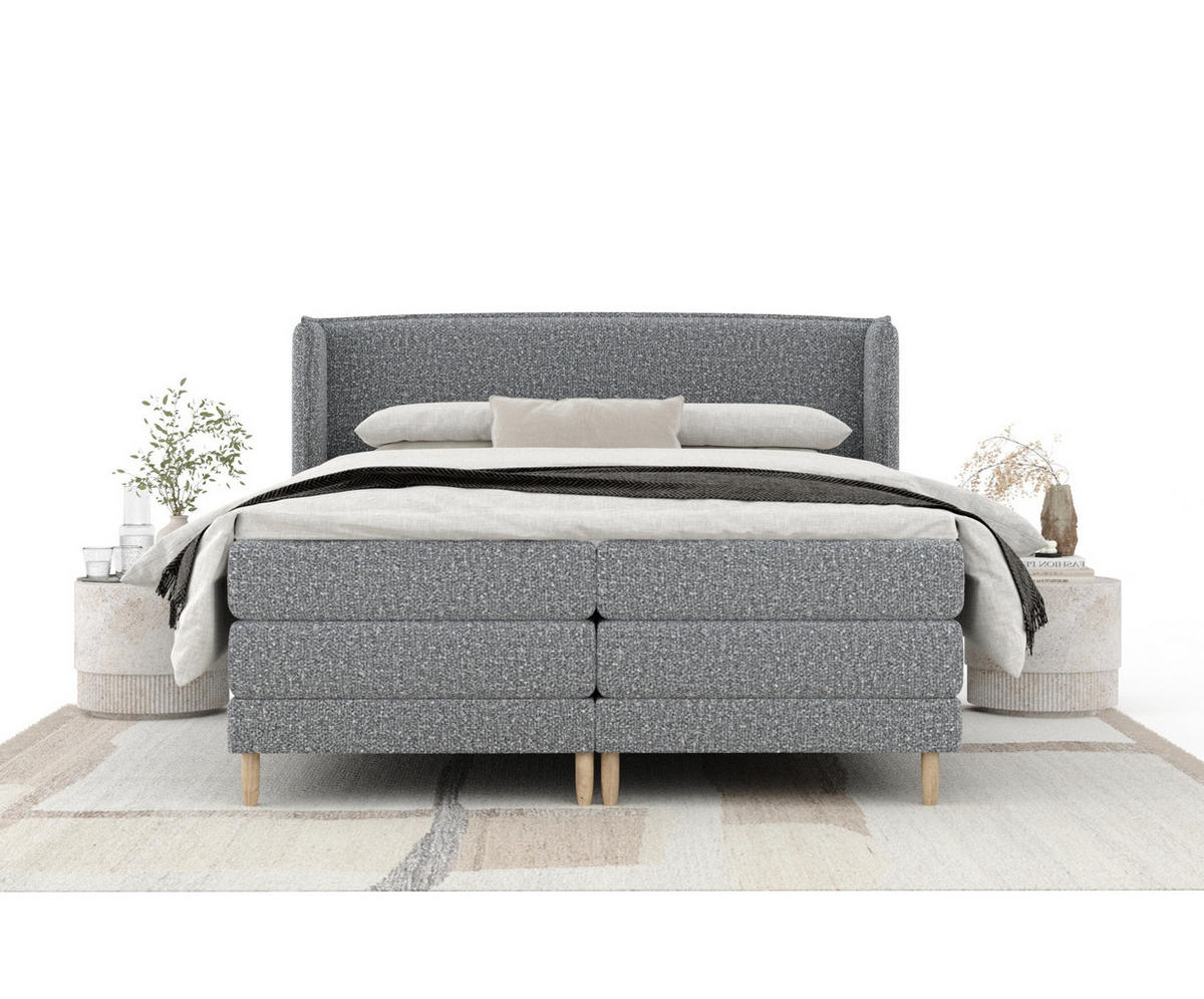BOXSPRINGBETT Carizzo Grau 160/200 cm mit Matratze und Topper - Naturfarben/Grau, Holz/Holzwerkstoff (160/200cm) - Maison de Reve