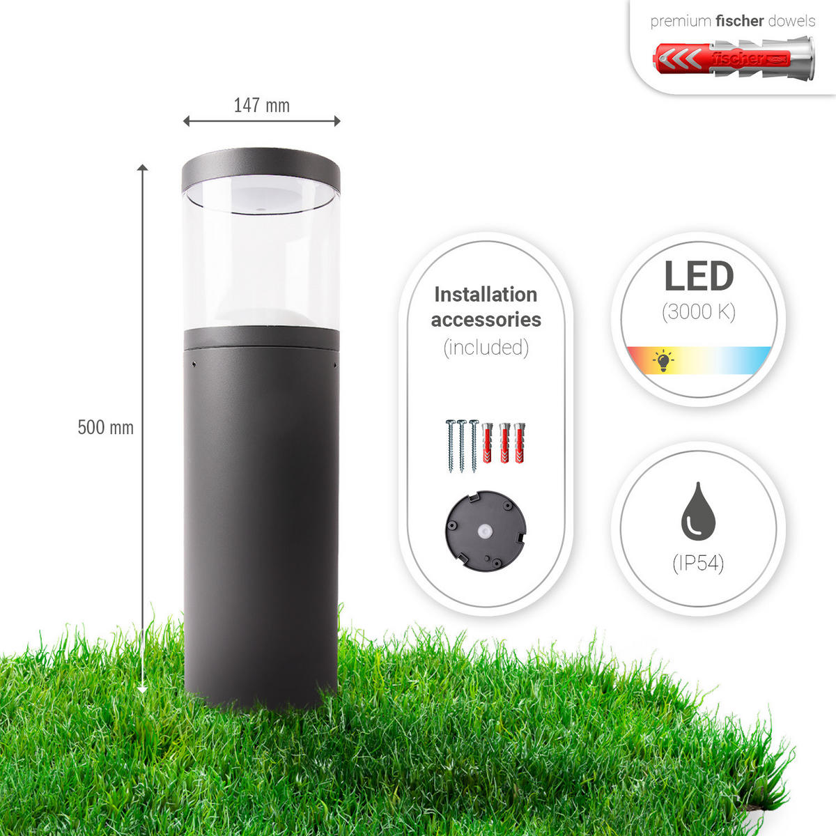 AUSSENLEUCHTE Giulia 50 - Anthrazit, Metall (14.7/14.7/50cm) - Paco Home