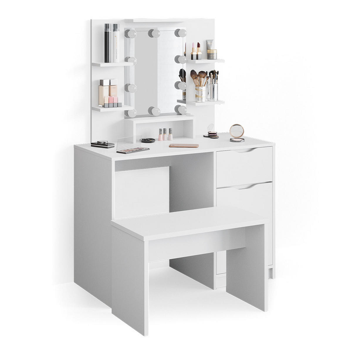 SCHMINKTISCH Ruben Little Weiß 100 cm mit LED Beleuchtung und Bank - Weiß, Holzwerkstoff (100/142/42cm) - Vicco