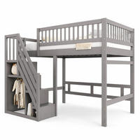 HOCHBETT 140/200 cm Grau aus Holz mit Aufbewahrungstreppe - Grau, Holzwerkstoff (140/200cm) - OKMYHOME