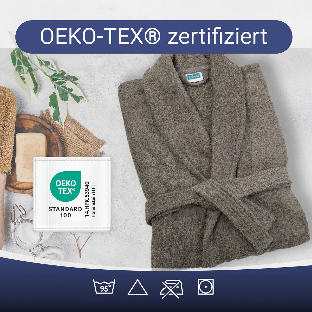 BADEMANTEL, S, 100% Baumwolle, Braun - Grau, Textil (Scm) - Zollner