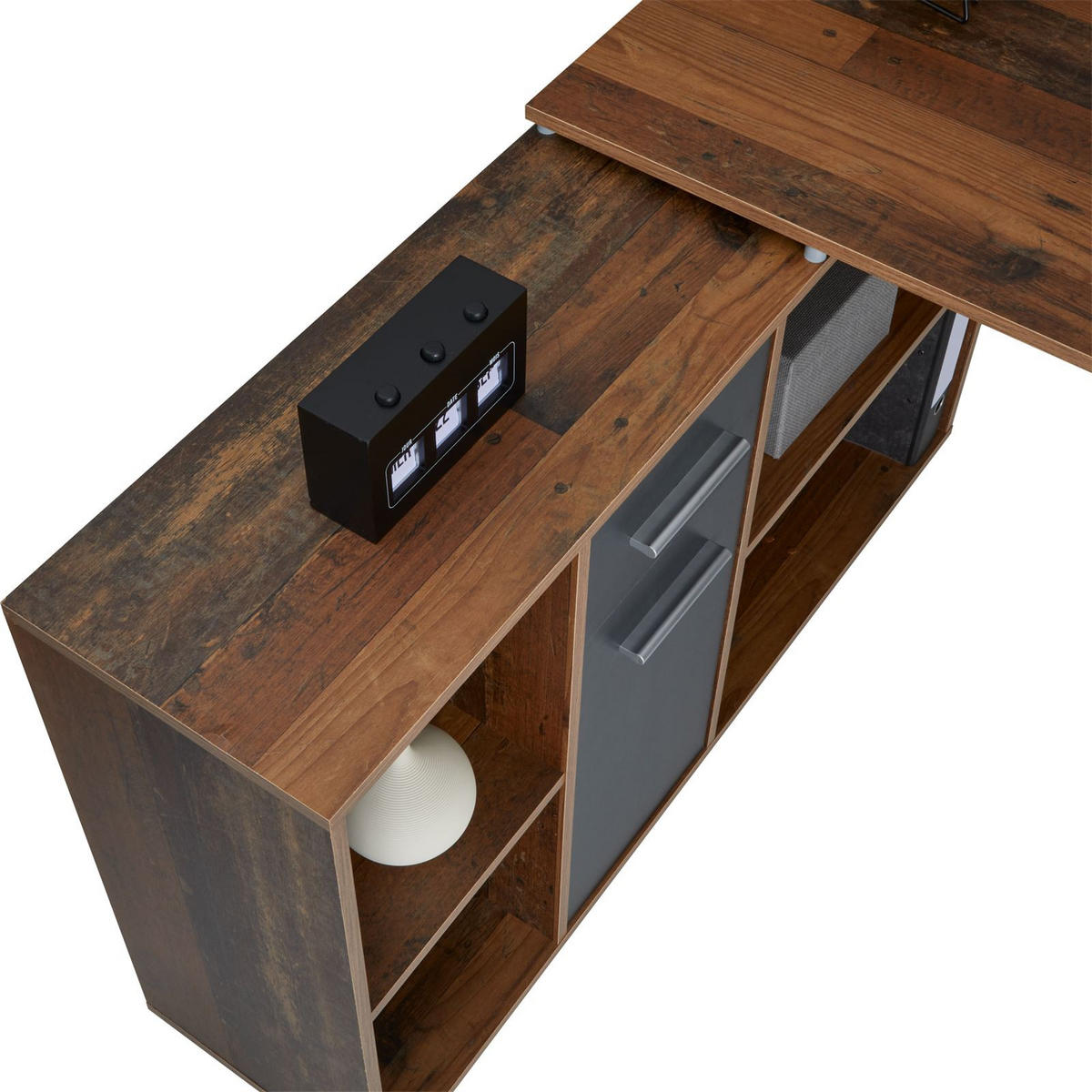 ECKSCHREIBTISCH DIEGO - Dunkelgrau/Dunkelbraun, Holzwerkstoff (122/120/75cm) - CARO-Möbel