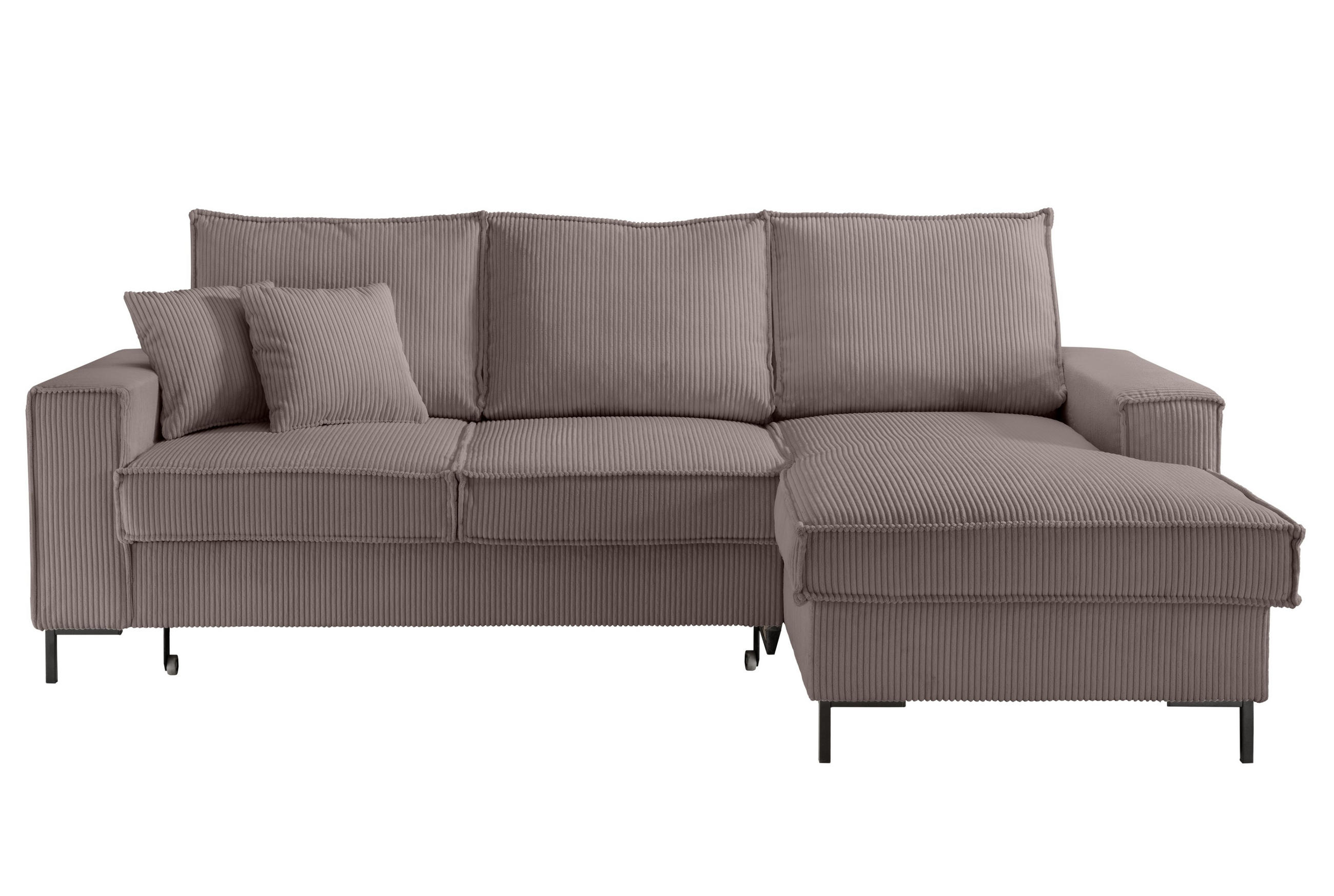ECKSOFA mit Schlaffunktion, Bettkasten, Wellenunterfederung, Récamiere rechts B240/T150/H92 cm, Liegefl. 125x198 cm, Cord Braun Taupe / 17222 - Taupe/Schwarz, Textil/Metall (240/150cm) - luma-home