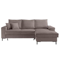 ECKSOFA mit Schlaffunktion, Bettkasten, Wellenunterfederung, Récamiere rechts B240/T150/H92 cm, Liegefl. 125x198 cm, Cord Braun Taupe / 17222 - Taupe/Schwarz, Textil/Metall (240/150cm) - luma-home