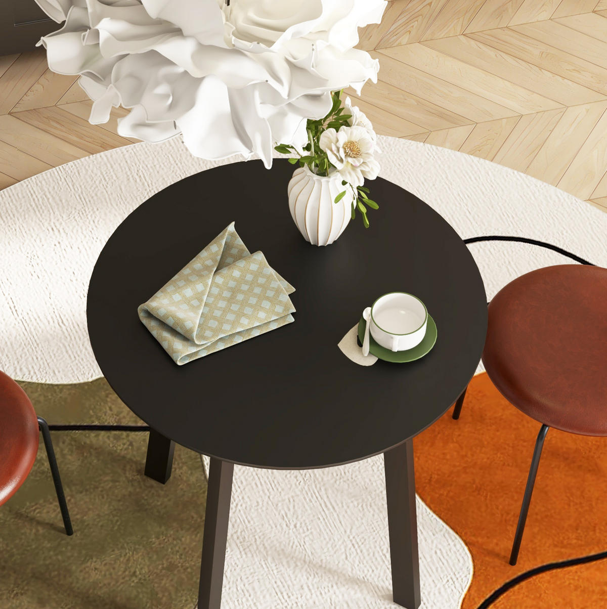 ESSTISCH aus MDF 72x72x75 cm Schwarz, rund mit Hochglanzoberfläche und Metallbeinen - Schwarz, Holzwerkstoff (72/72/75cm) - Modfu