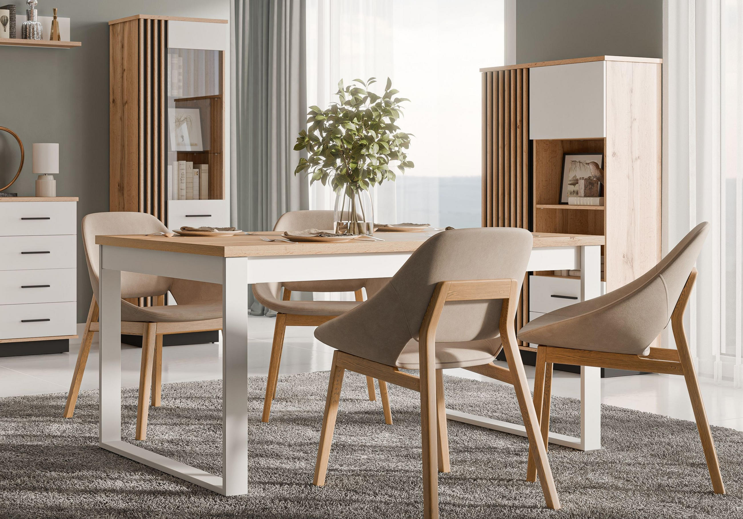 ESSTISCH rechteckig Eiche Wotan Weiß ausziehbar - Eiche Wotan/Weiß, Holzwerkstoff (90/240/77cm) - designimpex