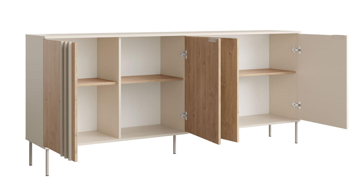 SIDEBOARD Rodgau Kaschmir / Eiche Artisan 220 / 40 / 92cm - Eichefarben/Beige, Holz/Holzwerkstoff (220/92/40cm) - Feldmann-Wohnen