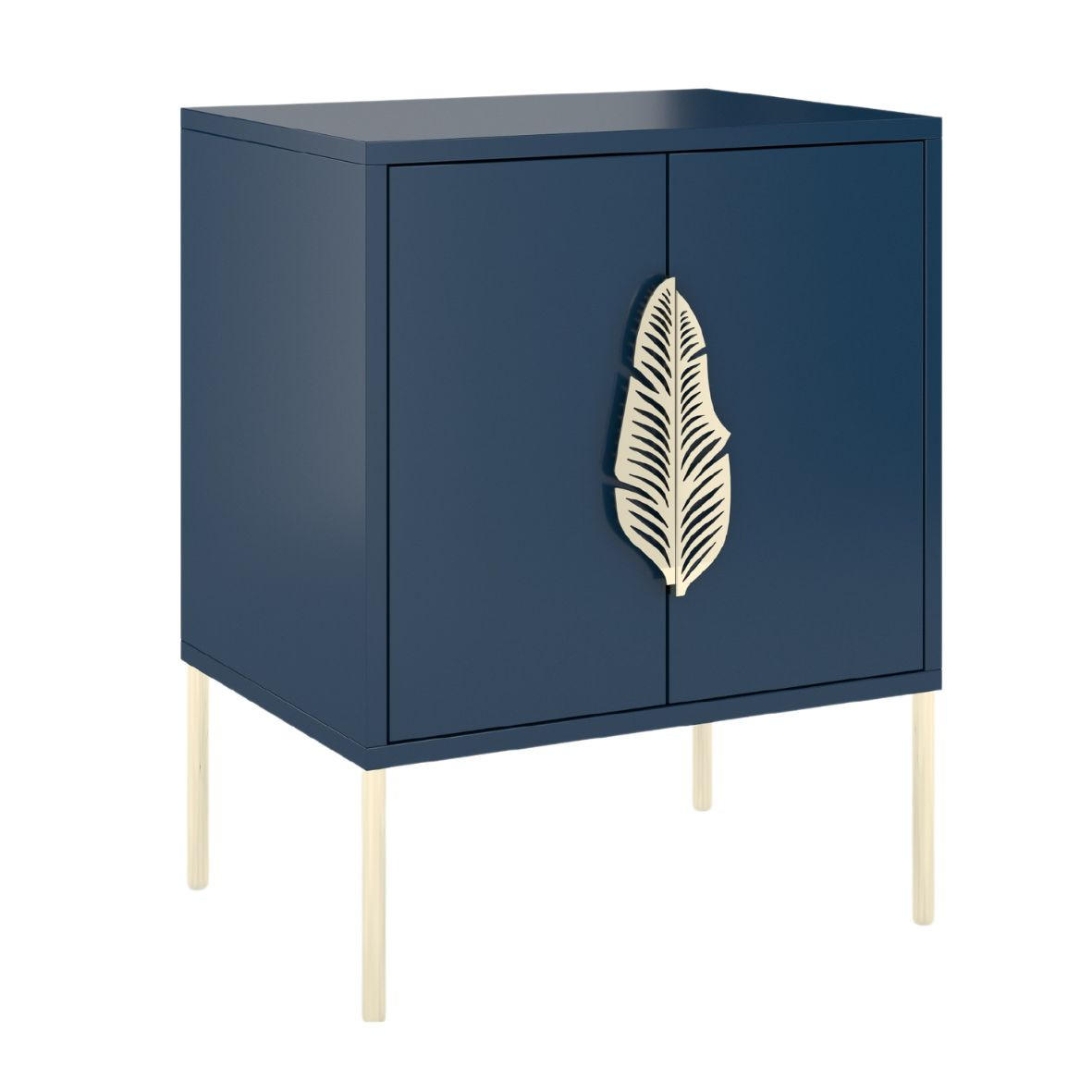 NACHTTISCH Merlin, Marinblau, Goldene Details - Goldfarben/Dunkelblau, Holzwerkstoff/Metall (54/69/40cm) - Skandica