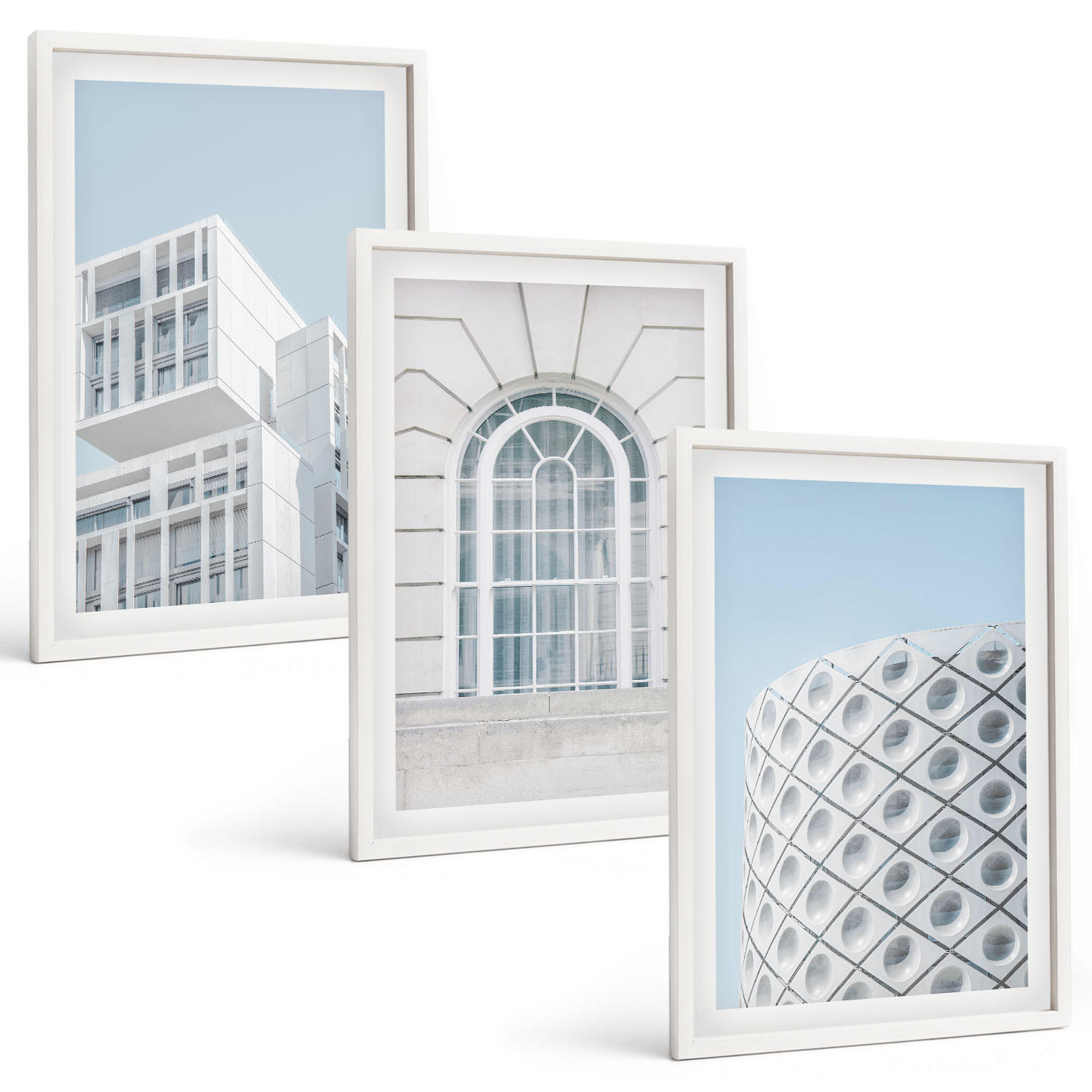 BILDER SET 3er Set - 40x60 cm Weißer Rahmen - Moderne Architekturgeometrie - Weiß, Kunststoff (40/60cm) - TULUP