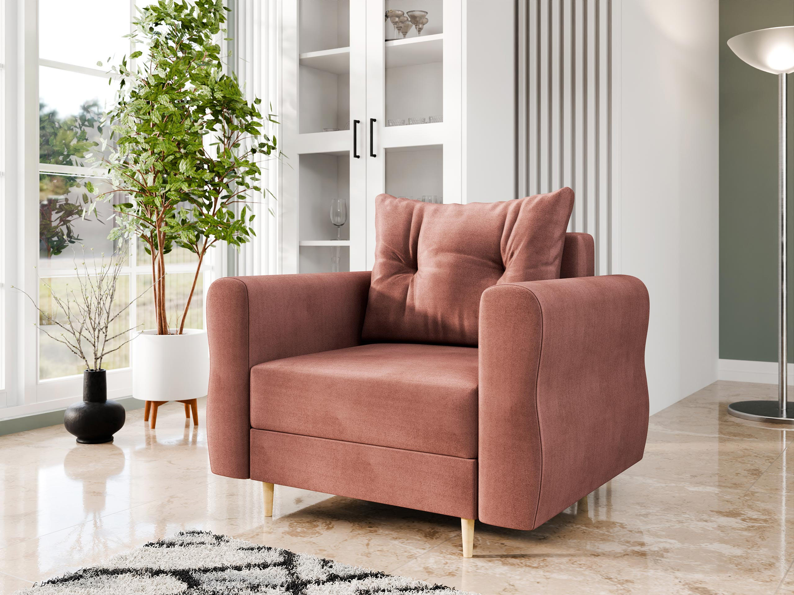 SESSEL Zako - Dunkelrosa/Naturfarben, Holz/Textil (106/85/77cm) - MIRJAN24