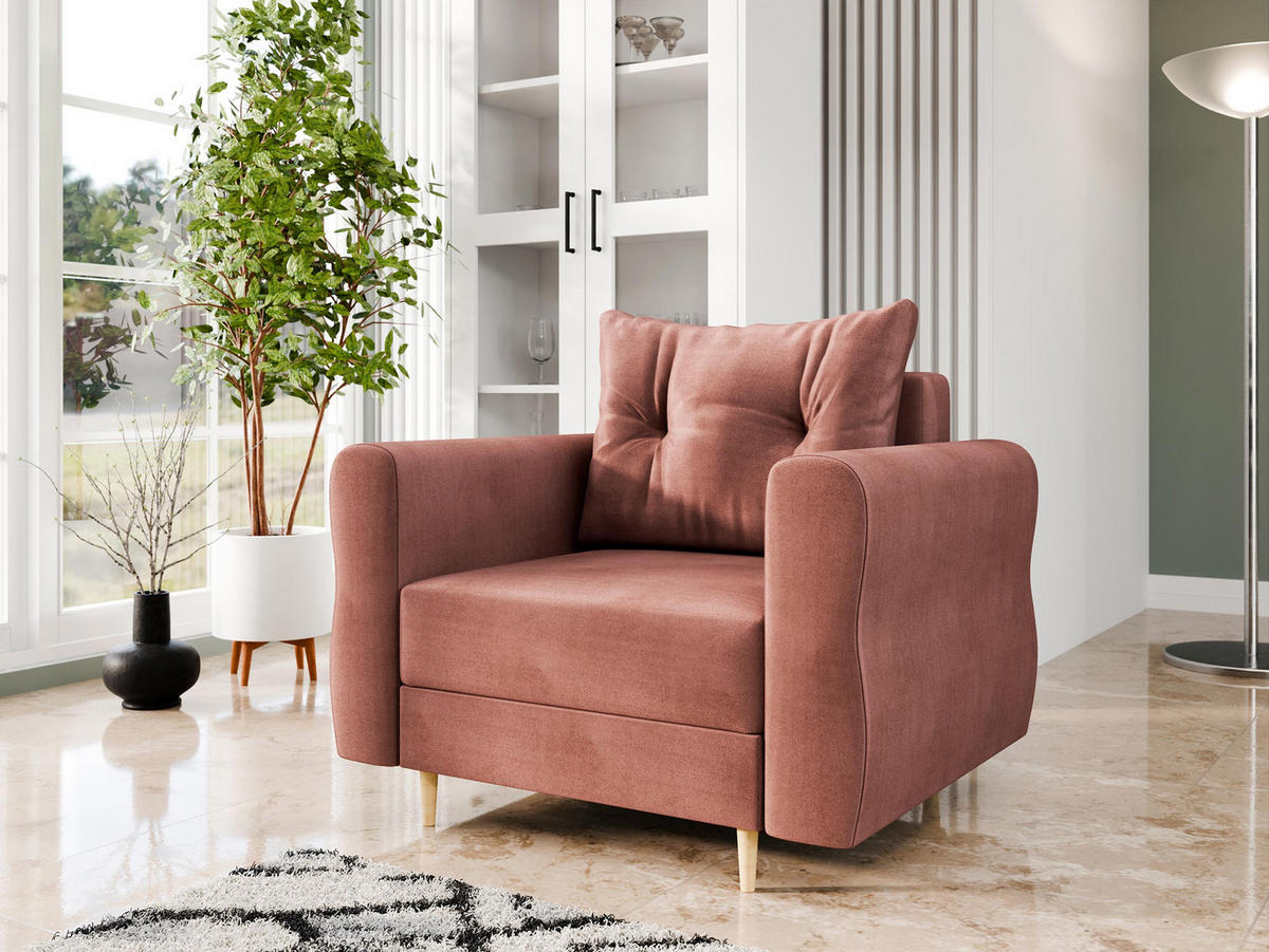 SESSEL Zako - Dunkelrosa/Naturfarben, Holz/Textil (106/85/77cm) - MIRJAN24