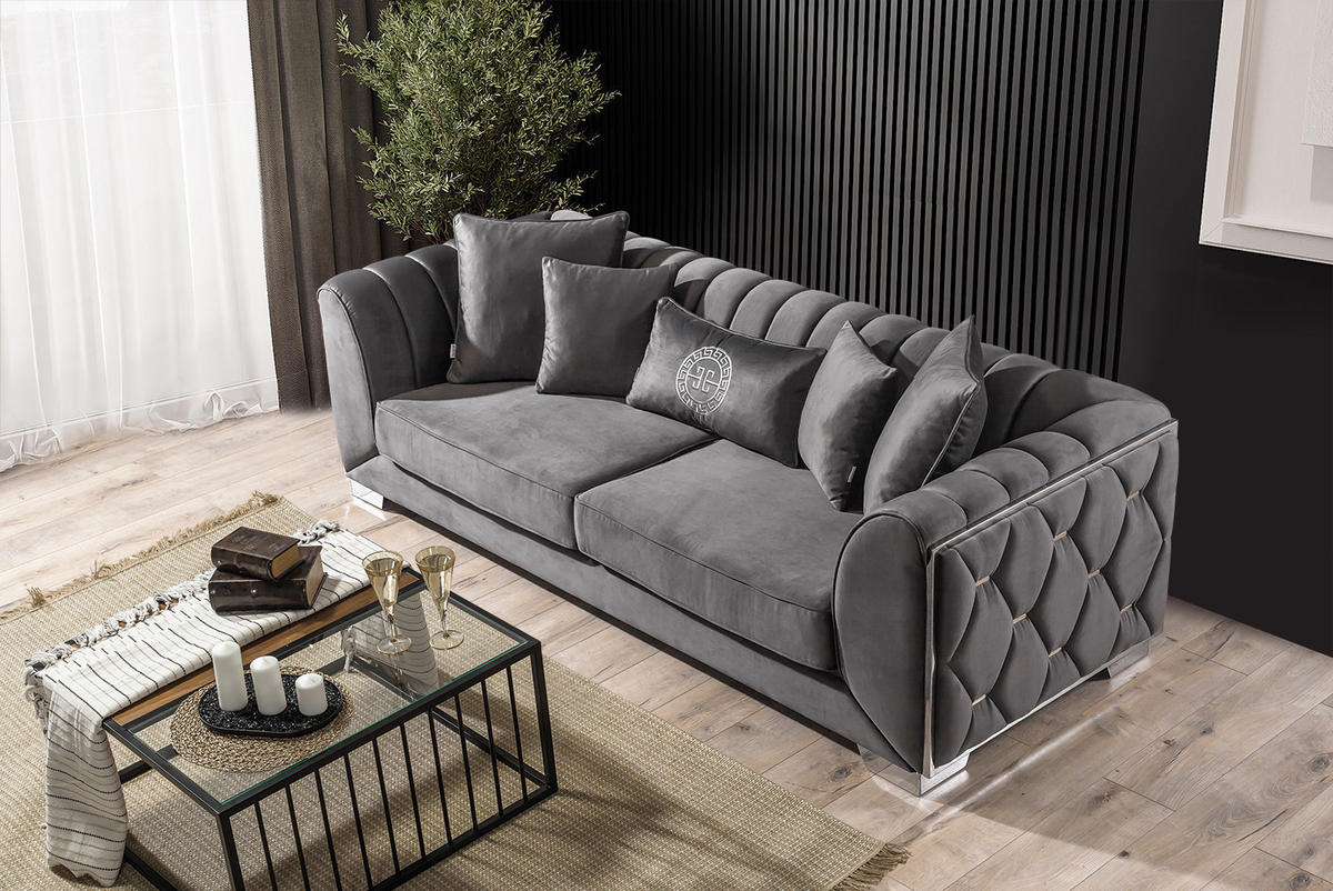 2 Sitzer SOFA Casablanca Samt Grau - Grau, Textil/Metall (210/75/95cm) - Villa Möbel