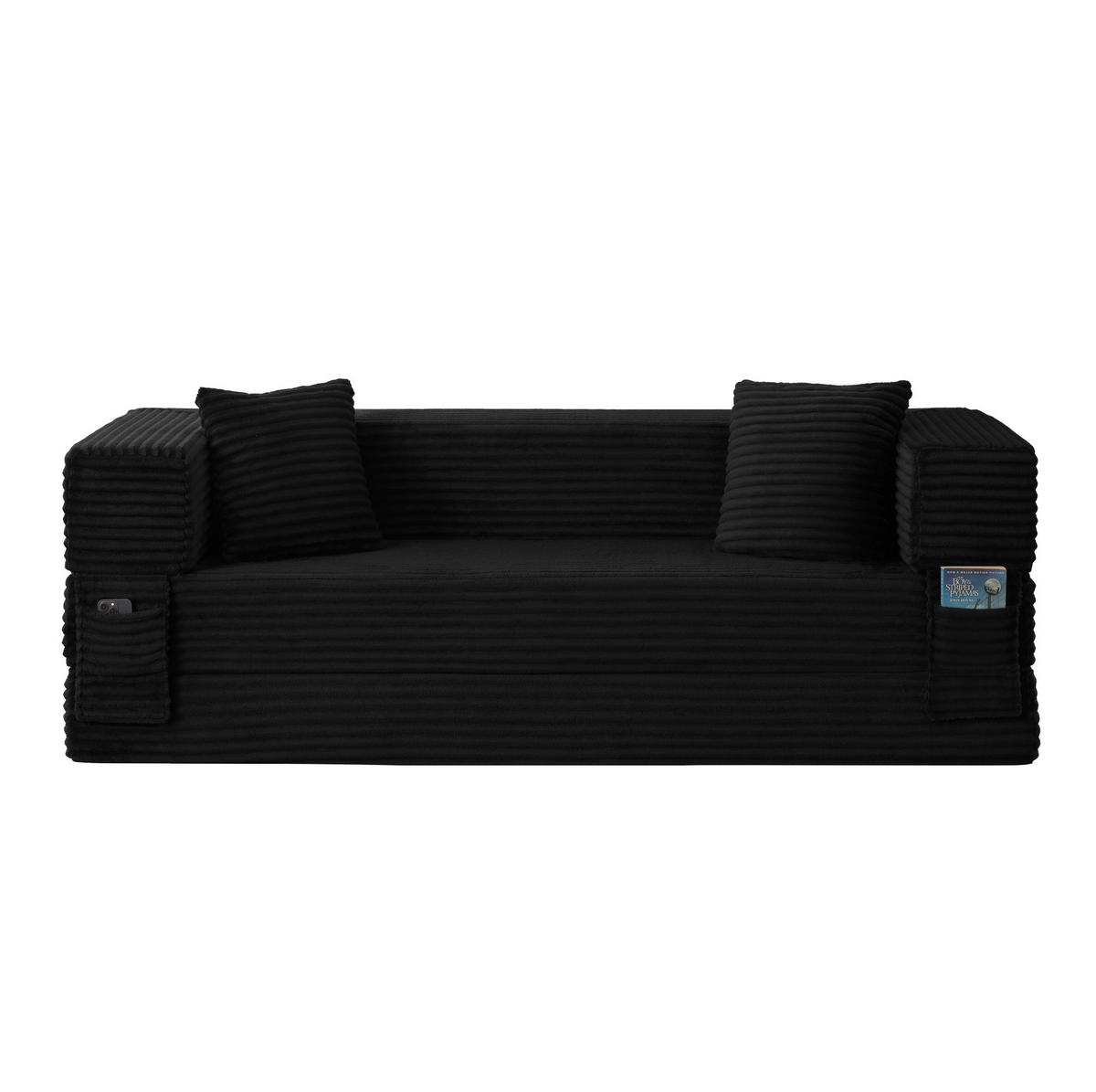 SOFA umwandelbar zum Bett Cord Schwarz - Schwarz, Kunststoff (76/60/200cm) - Meubliv