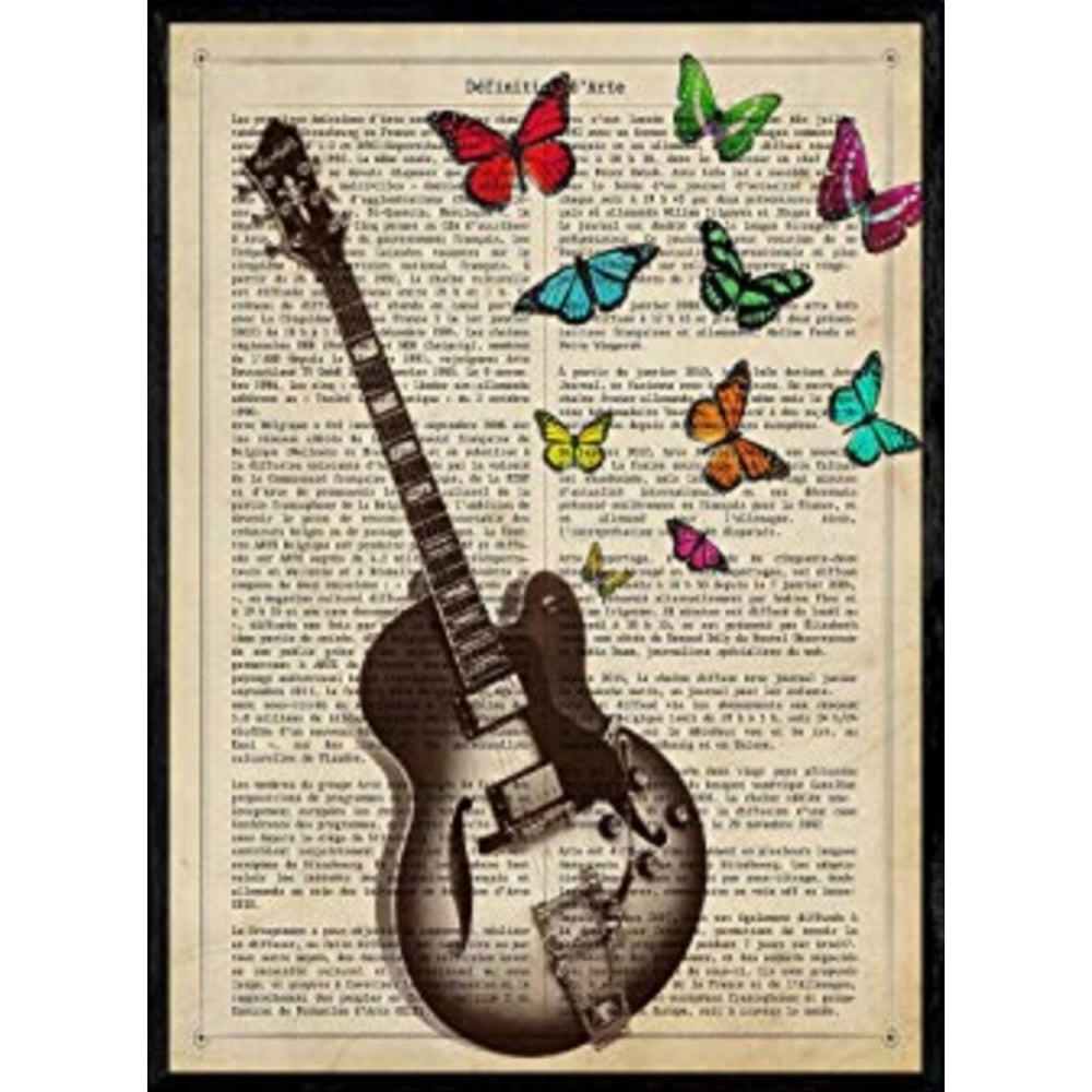 POSTER Elektrische Gitarre Mit Schmetterlinge. A4 Rahmenlos - Klar, Papier (29.7/5/21cm) - Nacnic