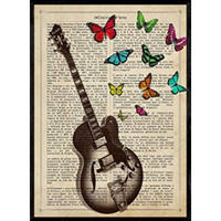 POSTER Elektrische Gitarre Mit Schmetterlinge. A4 Rahmenlos - Klar, Papier (29.7/5/21cm) - Nacnic