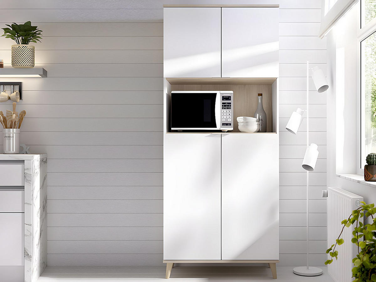 BUFFETSCHRANK - 79.6 cm x 40 cm - holz - naturfarben hell, weiß Wajdi - Weiß, Holz (79/188/40cm) - Vente-Unique