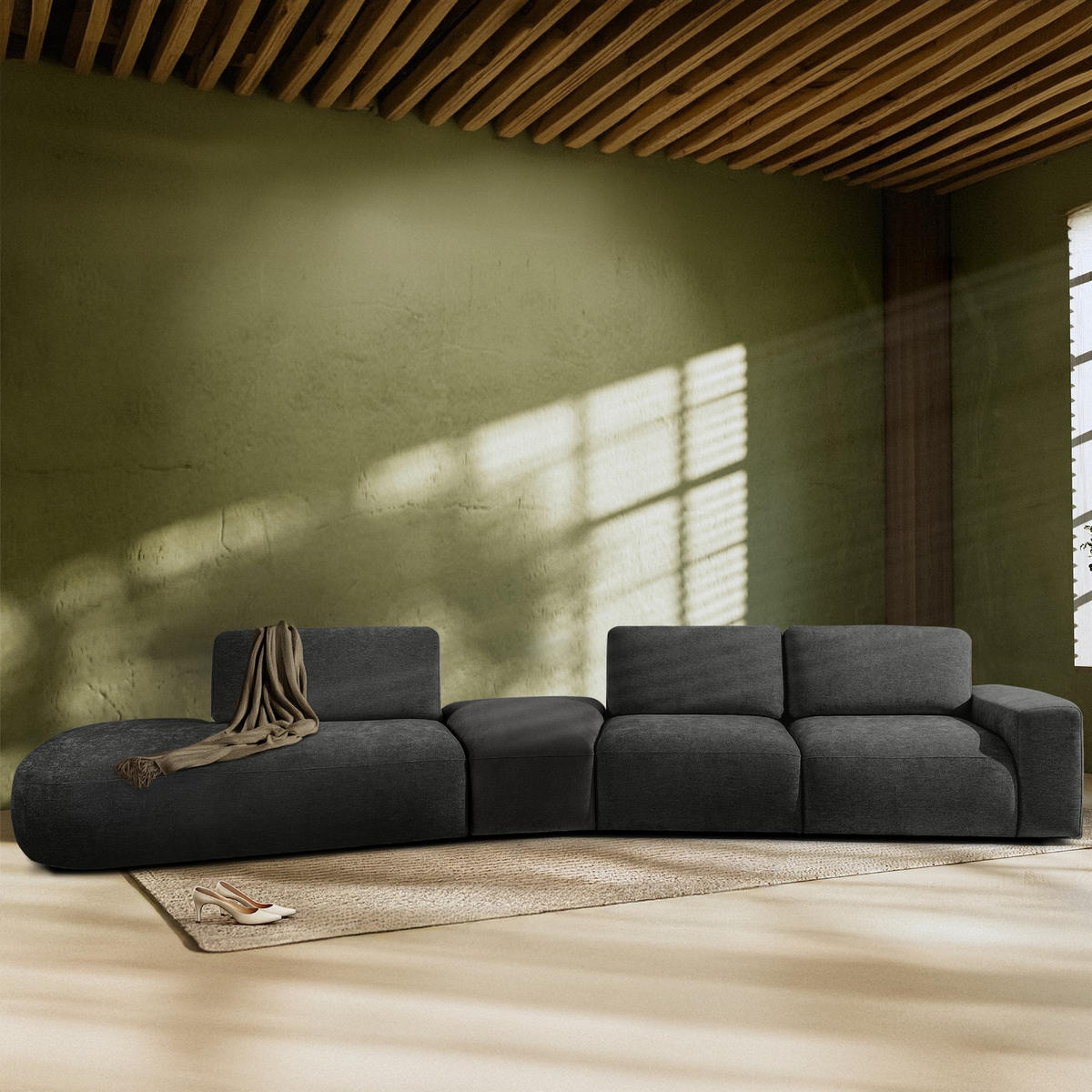 5-SITZER ECKSOFA ZUCCO Chenille links, Anthrazit - Anthrazit, Textil (430/84/105cm) - KONSIMO®
