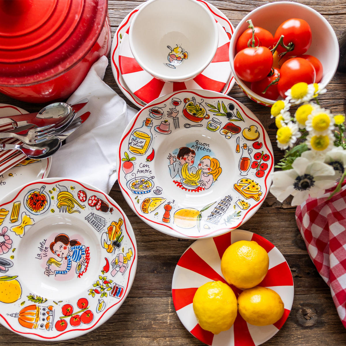 TELLER Buon Appetito in Bunt - 24cm - Multicolor, Keramik (24/24/9.6cm) - Blond Amsterdam