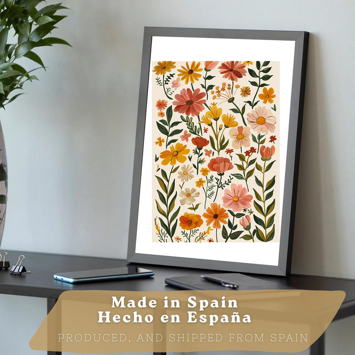 PLAKAT Sada 3 Kytice A4 Černý rám - černá, papír (29.7/1/21cm) - Nacnic