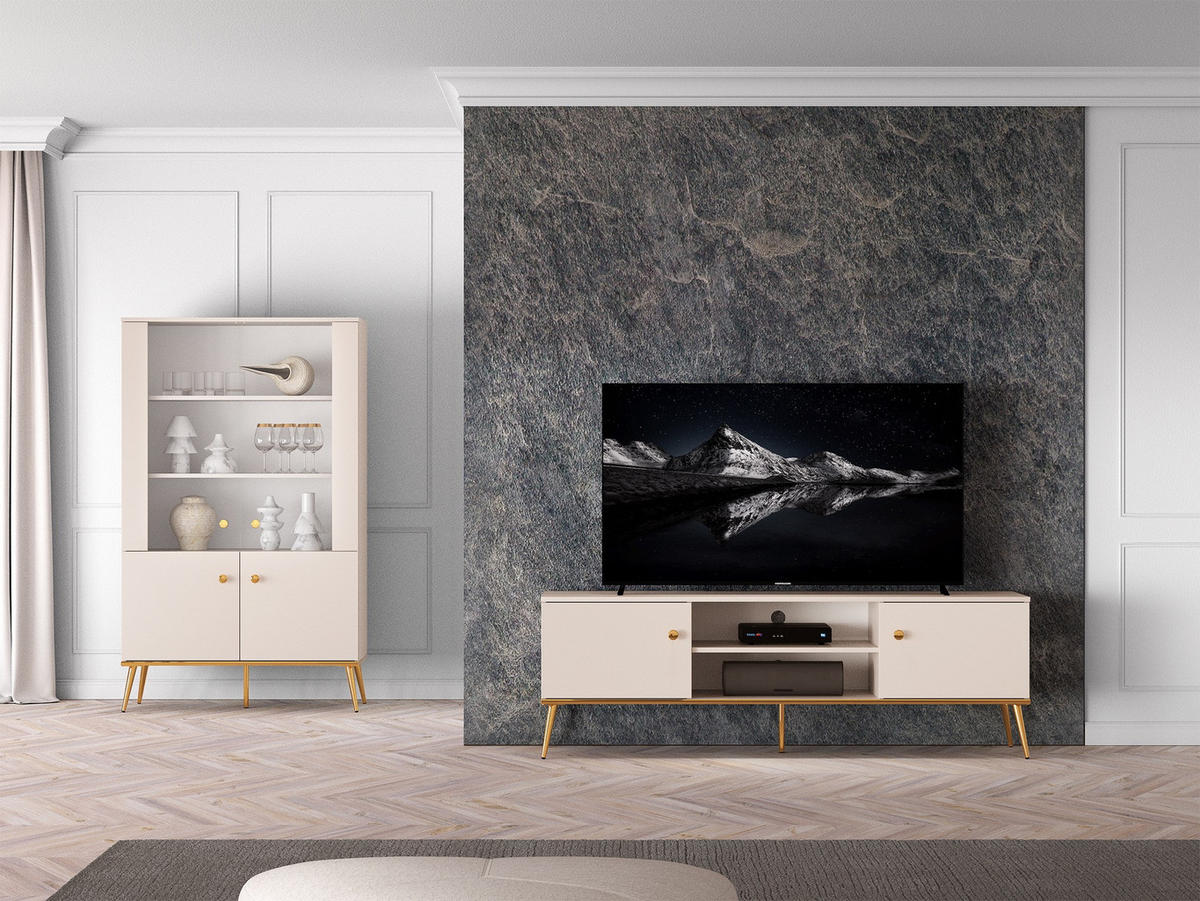 TV-LOWBOARD Selgin Greige 160 cm - Taupe/Goldfarben, Holzwerkstoff/Metall (160/53/39.7cm) - Selsey
