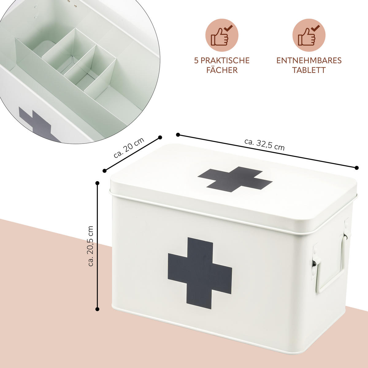 MEDIZINBOX, weiß, Metall - Weiß, Metall (32.5/20.5/20cm) - eluno
