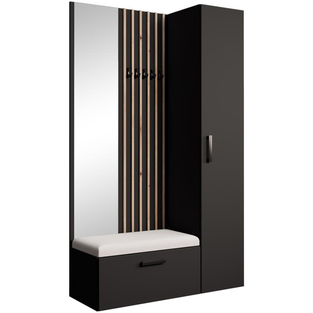 GARDEROBE Margaret II 121/203/43 mit Lamellen und Hochschrank - Schwarz/Weiß, Holzwerkstoff/Kunststoff (121/203/43cm) - Beautysofa