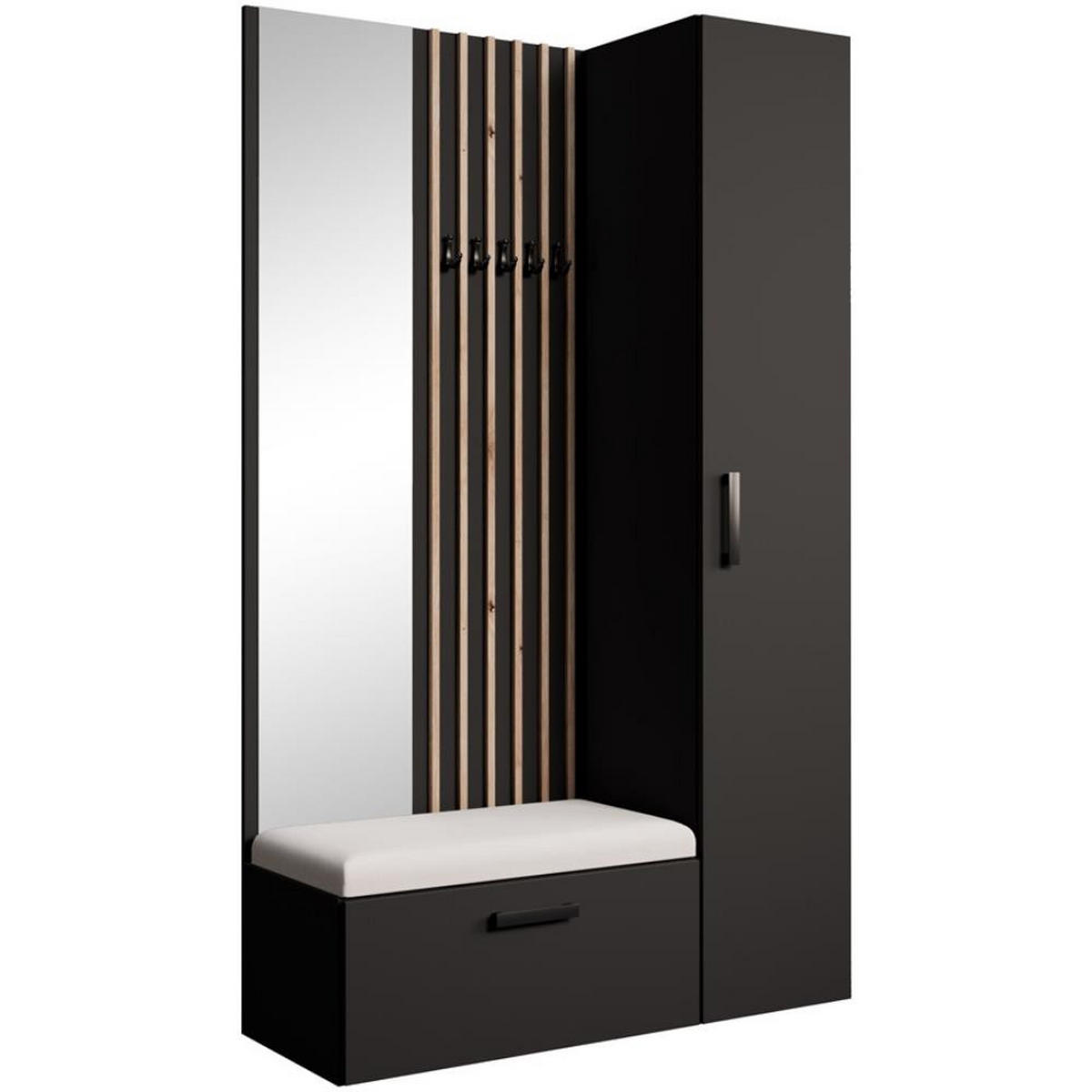 GARDEROBE Margaret II 121/203/43 mit Lamellen und Hochschrank - Schwarz/Weiß, Holzwerkstoff/Kunststoff (121/203/43cm) - Beautysofa