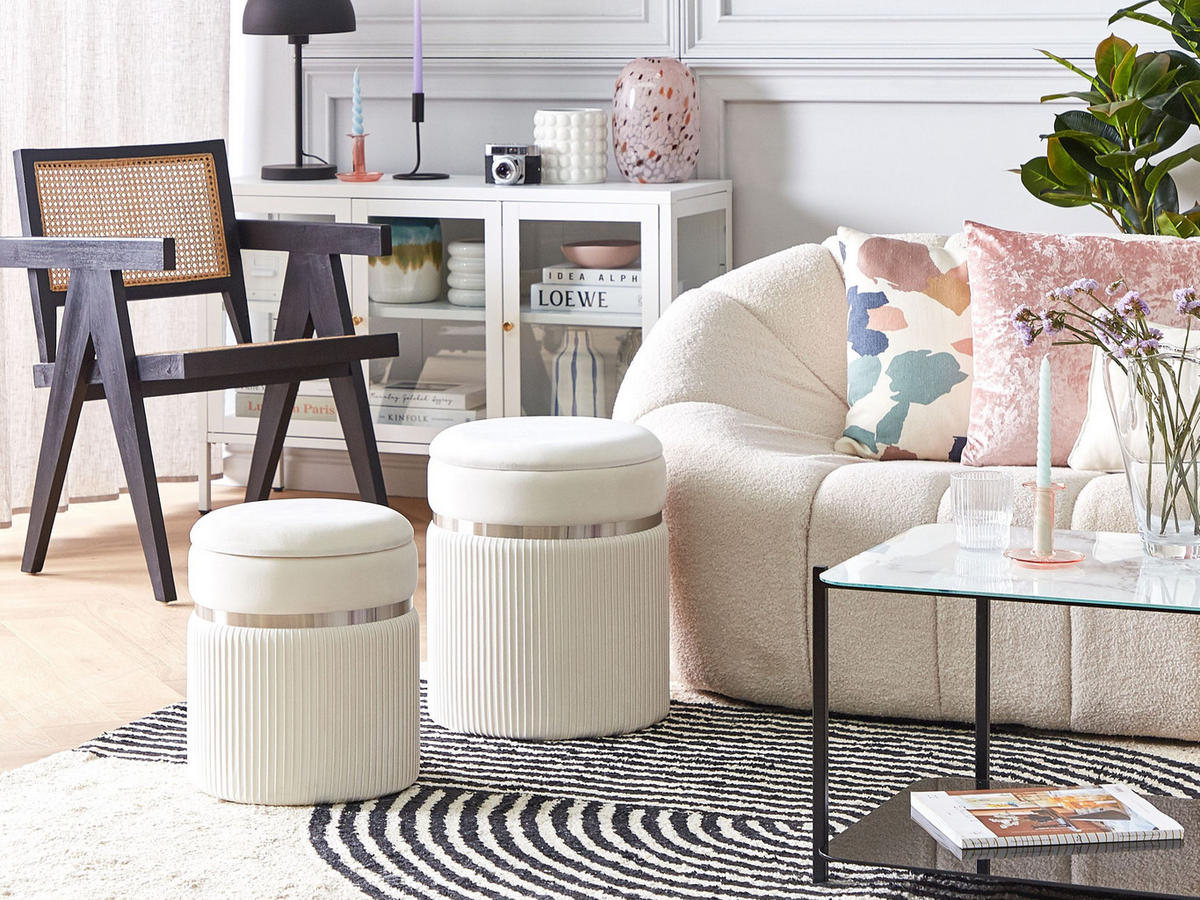 POUF Camdenton 36-31/36-31/44-38 cm - Weiß, Textil (36/44/36cm) - Beliani