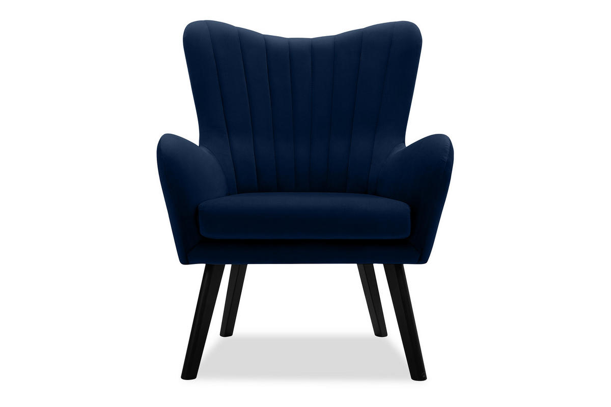 OHRENSESSEL GADI Velourstoff, Marineblau - Schwarz/Dunkelblau, Holz/Textil (76/100/78cm) - KONSIMO®