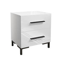 NACHTTISCH LINA LUX mit Griffen und Beinen, Hochglanzplatte – Beinfarbe: Schwarz - Weiß, Holzwerkstoff (45/50/38.5cm) - Lookway