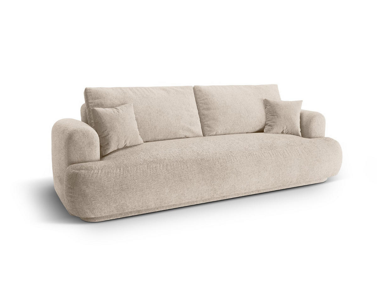SOFA ausklappbar mit Bettkasten Ella aus strukturiertem Stoff sandfarben 3 Sitzplätze - Sandfarben, Textil (108/94/271cm) - Micadoni