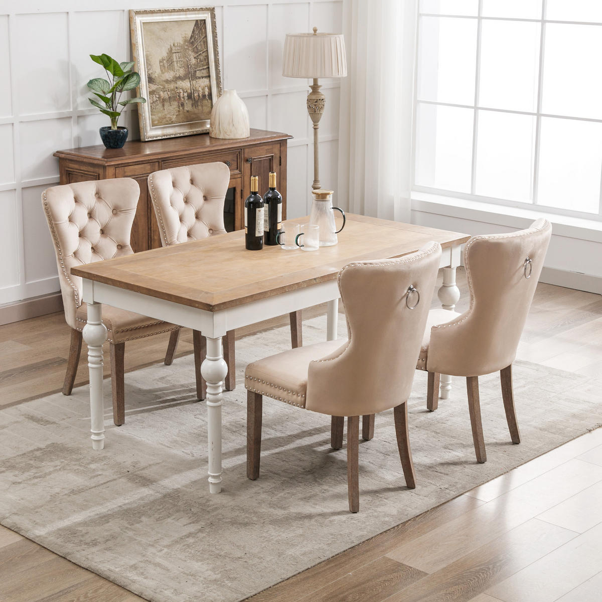 STUHL-SET DE-35903 4 Stück mit Türklopfer-Design Beige - Beige, Holzwerkstoff (46.5/95/53cm) - ComfortXL