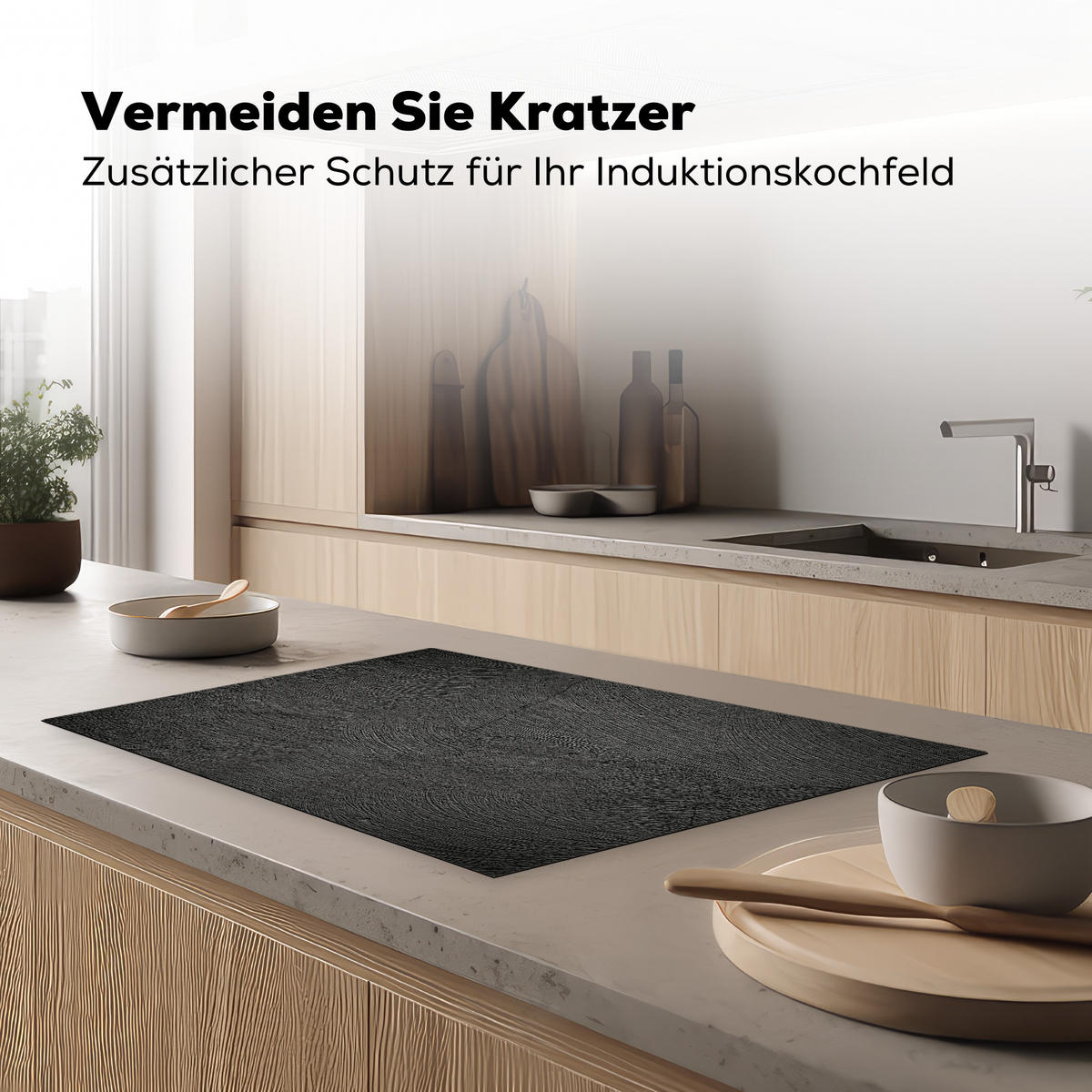 HERDABDECKPLATTE Beton - Schwarz - Industriell Ceranfeldabdeckung 80x52 cm - Anthrazit, Kunststoff (80/52/0.2cm) - MuchoWow