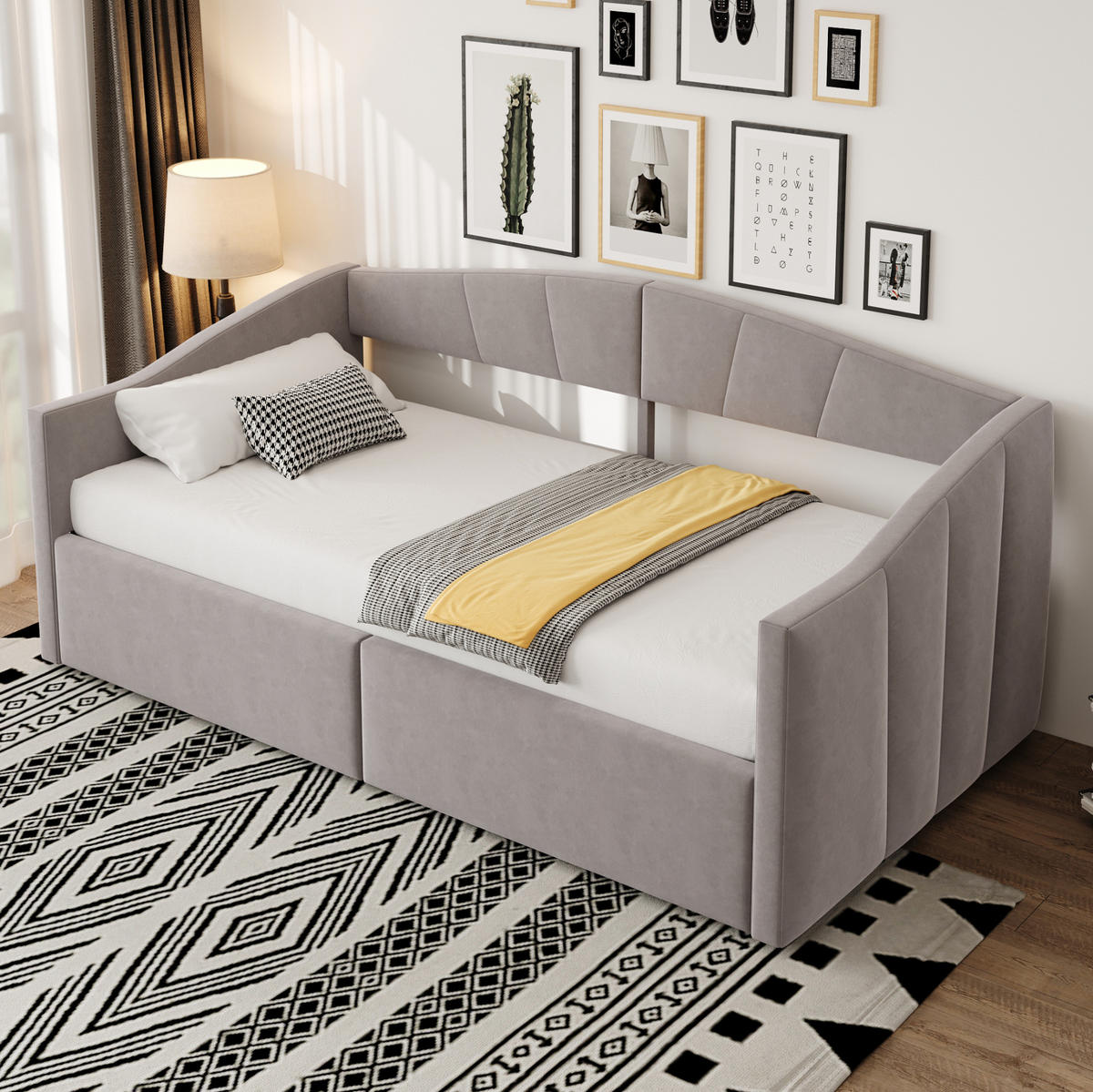 POLSTERBETT 90/200 cm Hellgrau aus Samtstoff mit Bettkasten - Hellgrau, Textil (90/200cm) - OKMYHOME