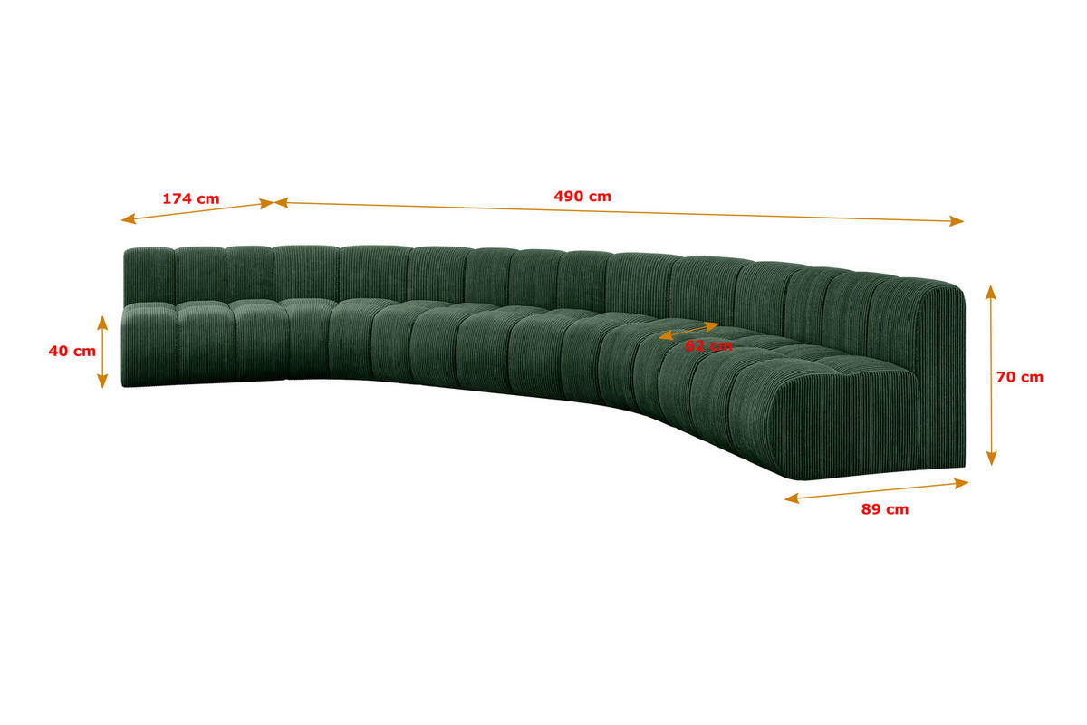 WOHNLANDSCHAFT modulares Sofa Montra-U1 - 490x174x70 cm Grün - Grün, Holzwerkstoff/Textil (490/70/174cm) - ALTDECOR