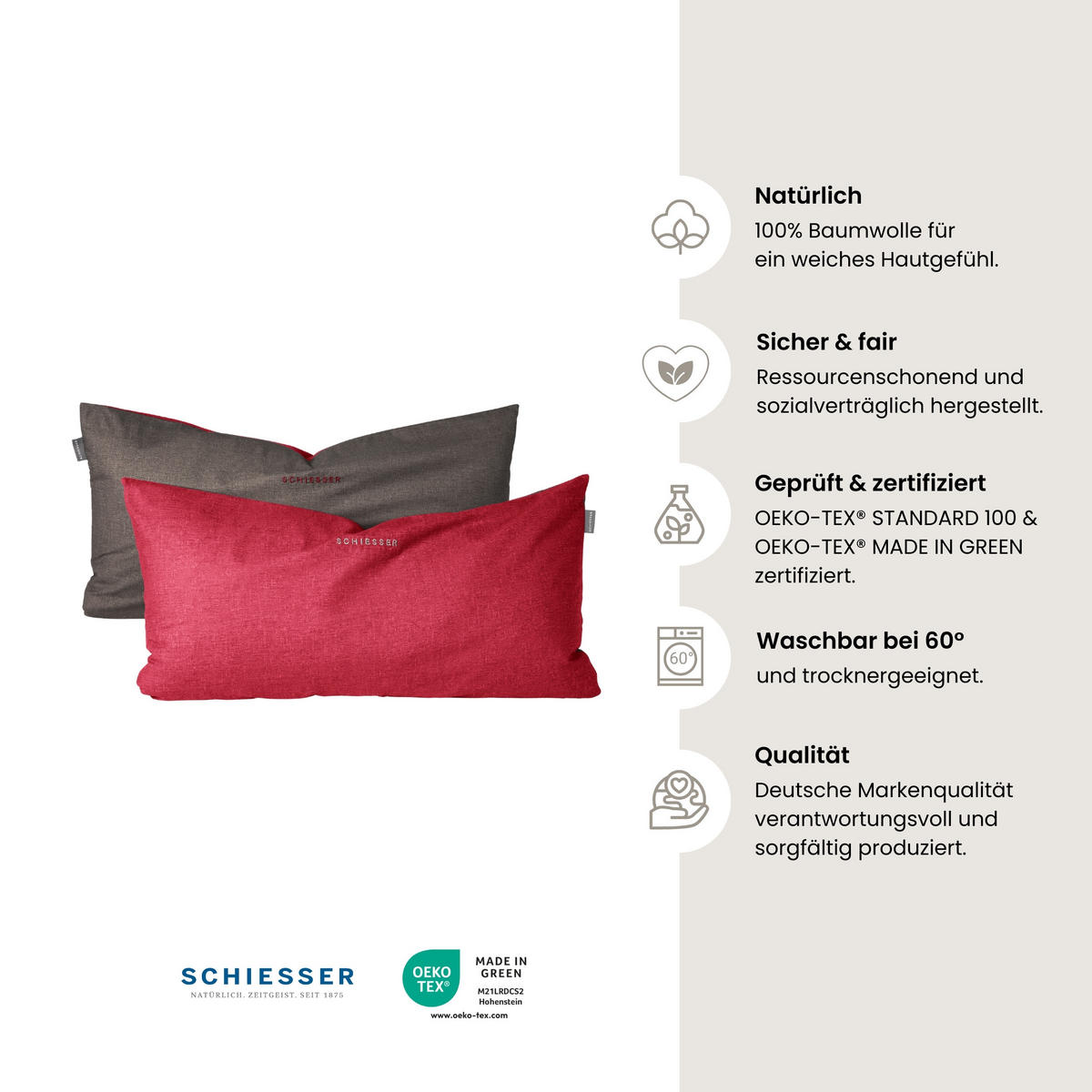 KISSENHÜLLENSET Doubleface - Renforcé - 2-teilig - 40 x 80 cm - Rot-Dunkelgrau - Dunkelgrau/Rot, Textil (40/80cm) - SCHIESSER