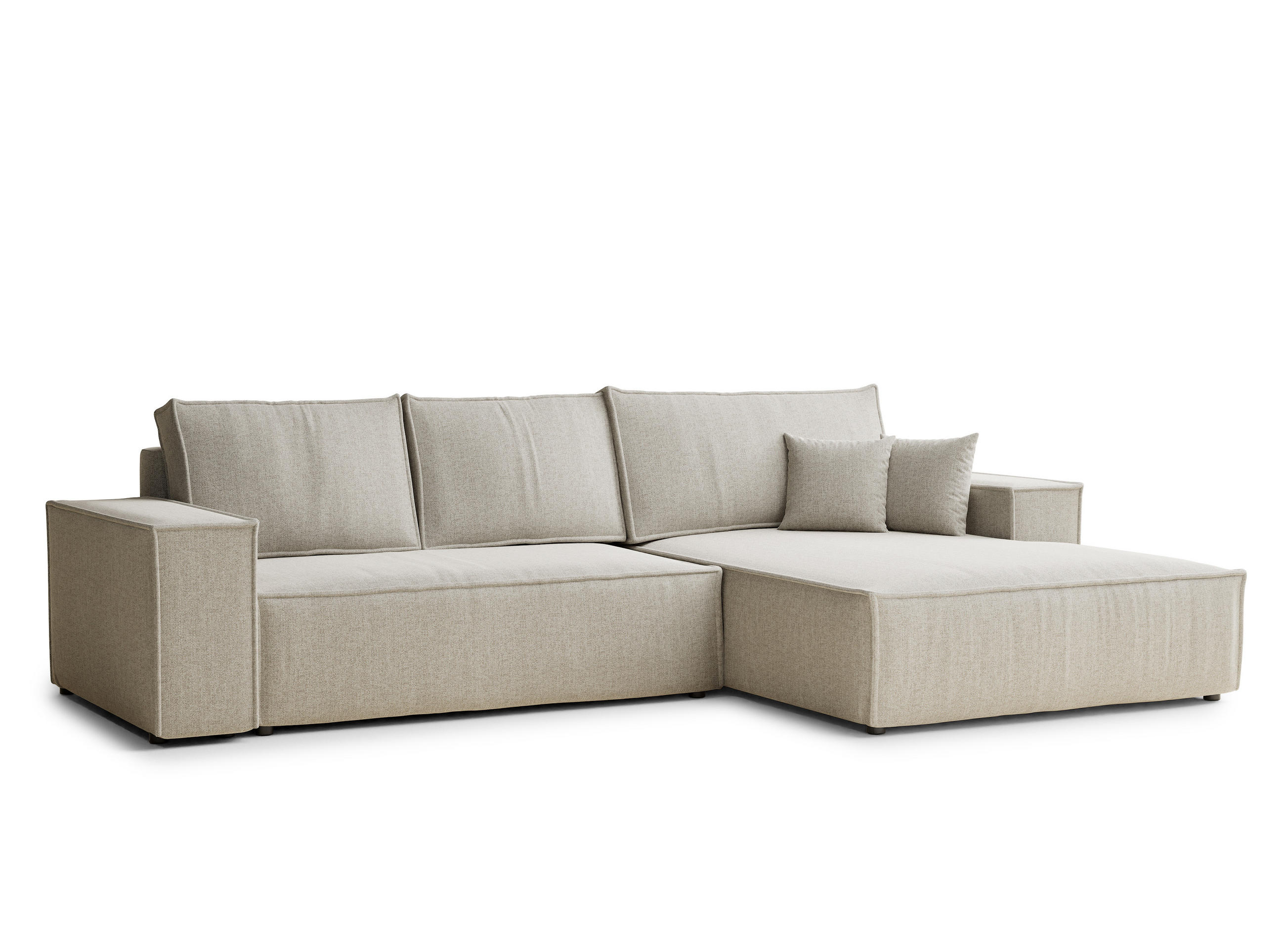 ECKSOFA Maze Beige Webstoff - Rechts Seite - Beige/Schwarz, Holz/Holzwerkstoff (294/185cm) - Maison de Reve