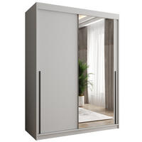 SCHIEBETÜRENSCHRANK mit Spiegel 150 cm Breite, weiß mit schwarzem Griff - Schwarz/Weiß, Holzwerkstoff (250/200/62cm) - Home Collective