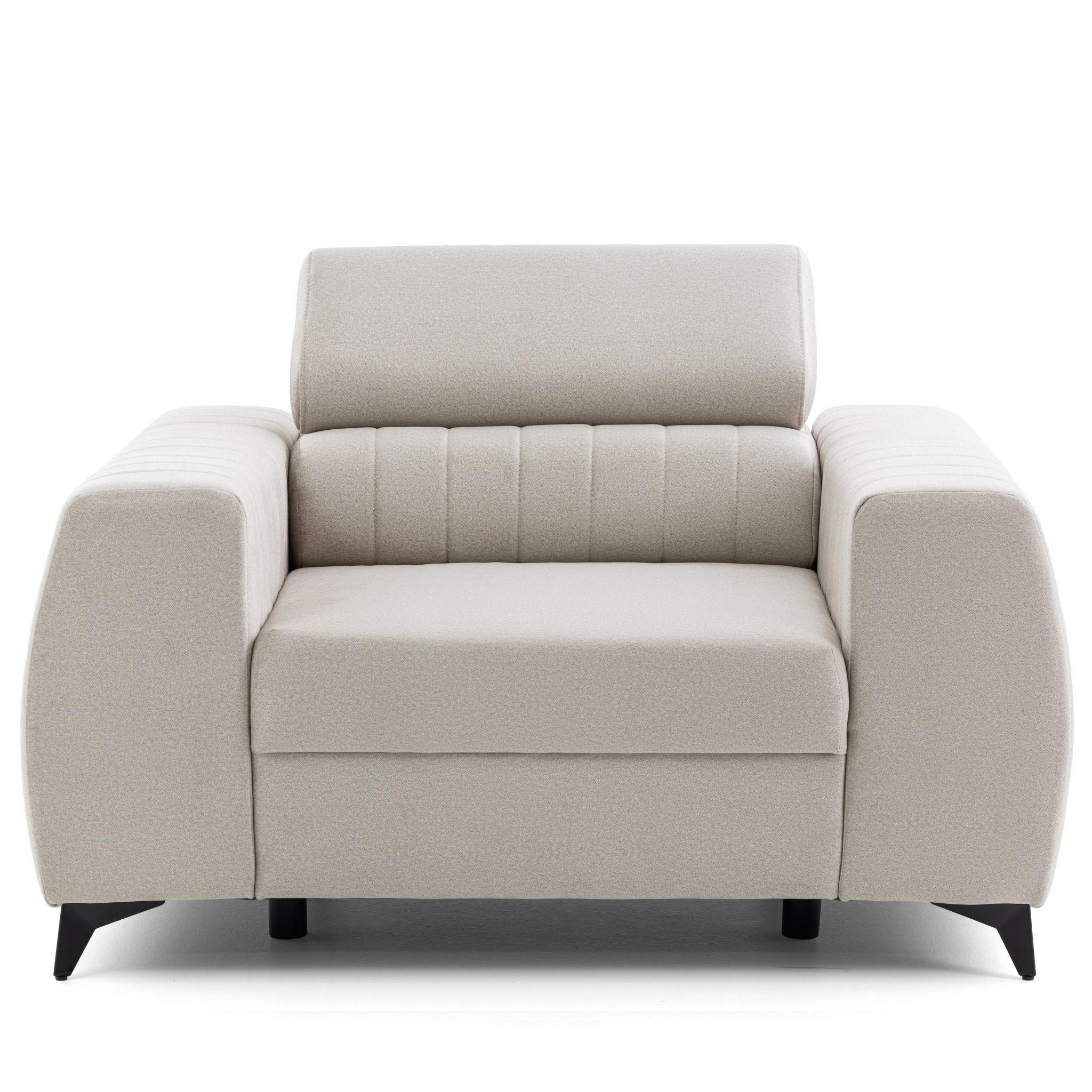 SESSEL PIERO mit verstellbare Kopfstütze Velours Creme - Creme/Schwarz, Holz/Textil (130/90/100cm) - Muffo