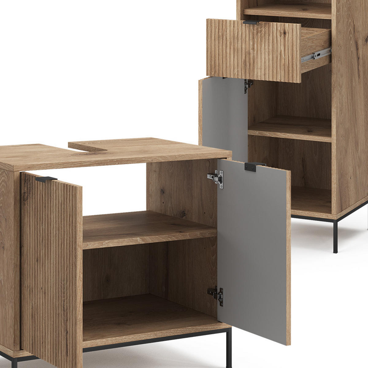 BADMÖBEL-SET Eliza Viking Oak 3 Teile, mit Hochschrank - Eiche Wotan, Holzwerkstoff (70/63/45cm) - Vicco