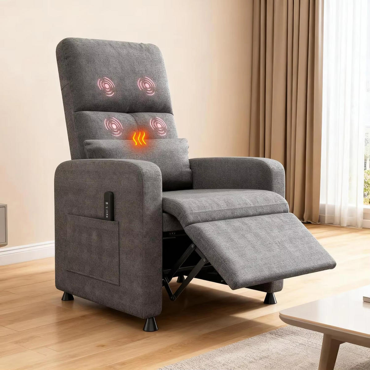 RELAXSESSEL elektrisch Massage Wärme USB Rückenlehne - Grau, Textil (67/108/74cm) - Kaket
