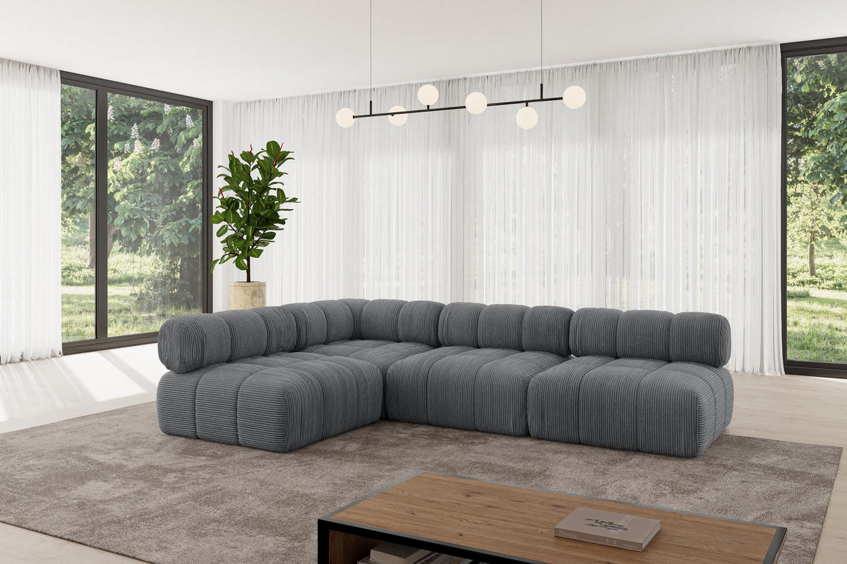 ECKSOFA modulares Sofa Samaro-L2 - 285x190x70 cm Dunkelgrau Cord - Dunkelgrau, Holzwerkstoff/Textil (285/190cm) - ALTDECOR
