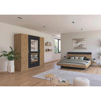 SCHLAFZIMMER Monza in Eiche Artisan und Grau Metallic mit Bettanlage 180x200cm, 2 Nachttischen und Drehtürenkleiderschrank 4türig mit Spiegel - Braun, Holzwerkstoff (80/200/120cm)
