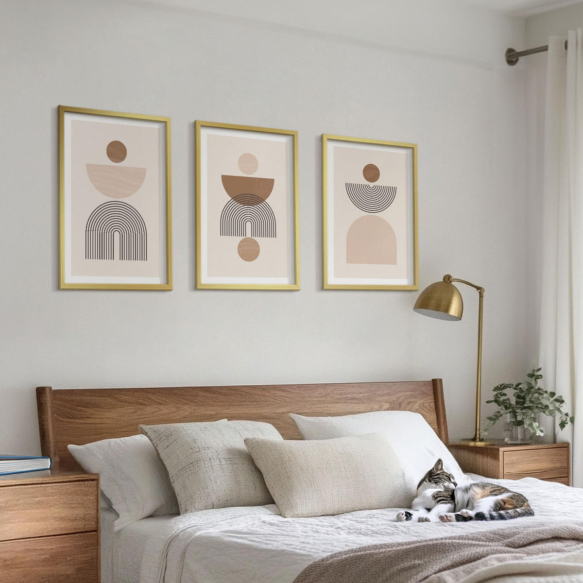 BILDER SET 3er Set - 40x60 cm Goldrahmen - Abstrakte braune Formen - Goldfarben, Kunststoff (40/60cm) - TULUP
