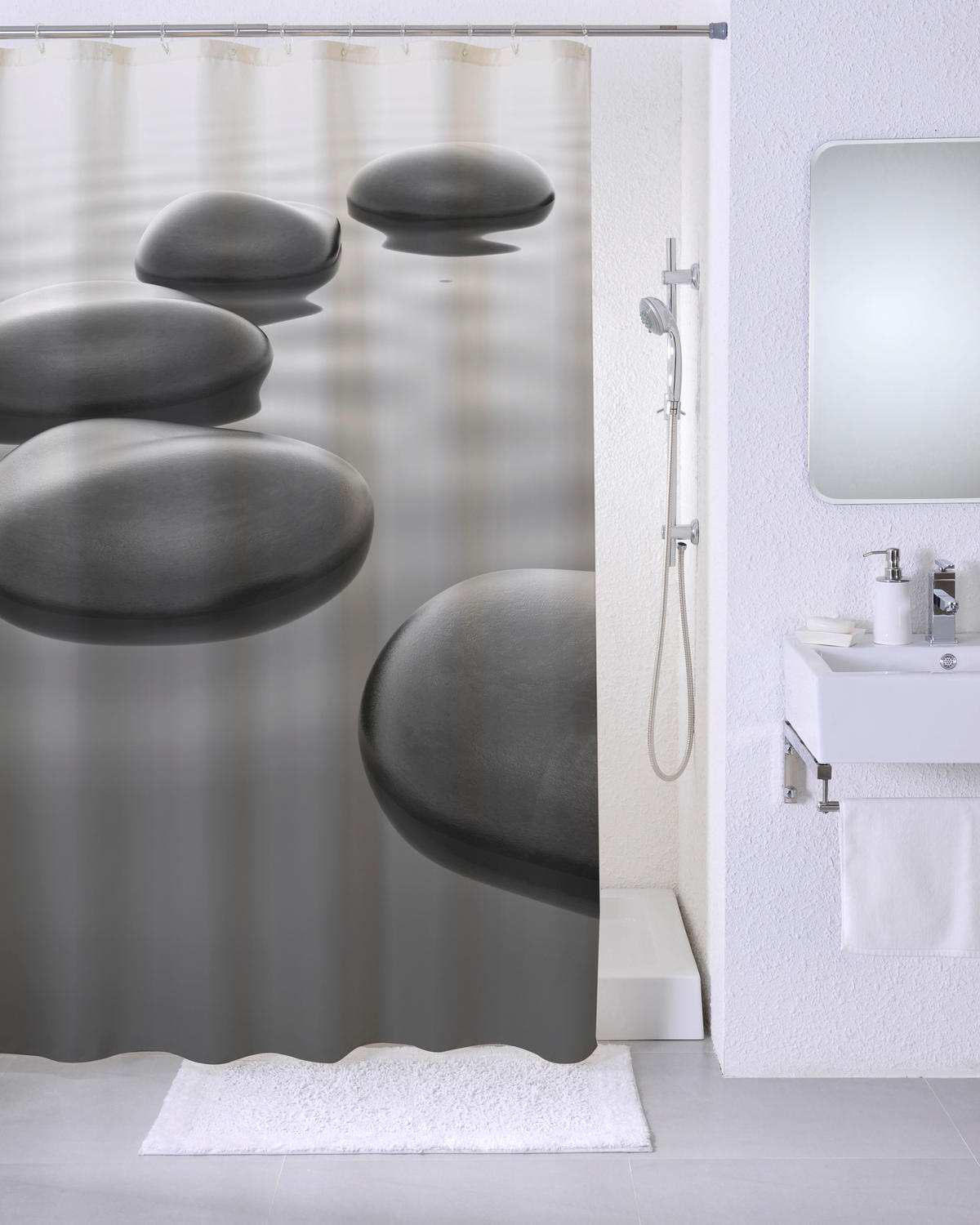 DUSCHVORHANG Black Stones 180 x 200 cm - Grau, Textil (180/200cm) - Sanilo