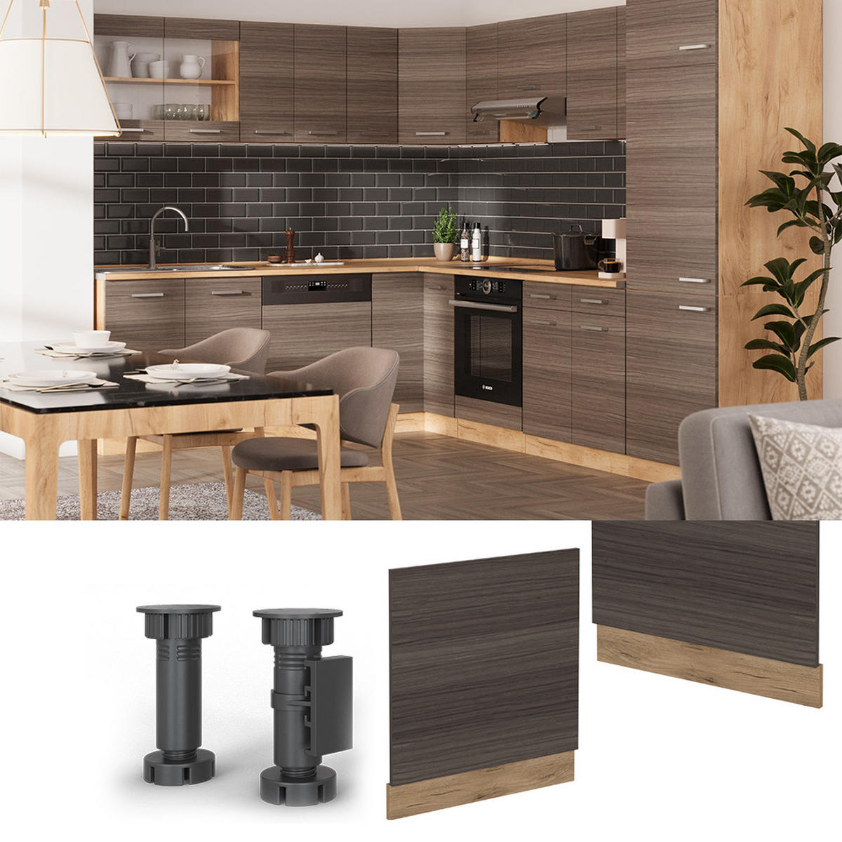 GESCHIRRSPÜLBLENDE R-Line Edelgrau 60 cm , AP Anthrazit - Honigeiche/Eiche Wotan, Holzwerkstoff (60/57.2/1.6cm) - Vicco