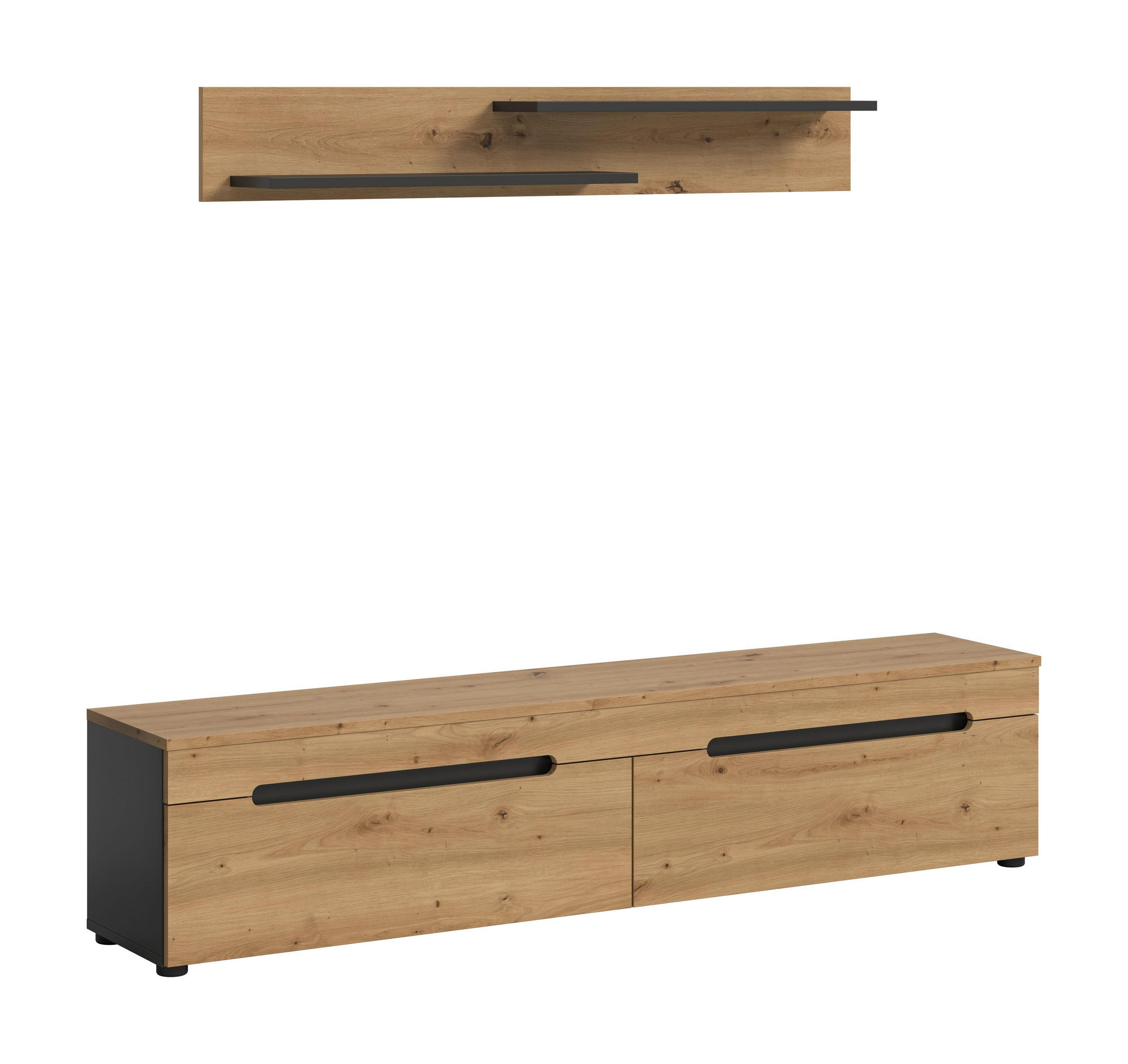 LOWBOARD inkl. Wandboard CANU (B/H/T: ca. 170/38/33 cm) in Basalt grau/Artisan Nachbildung - Grau, Holzwerkstoff (170/38/33cm)