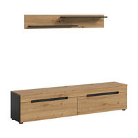 LOWBOARD inkl. Wandboard CANU (B/H/T: ca. 170/38/33 cm) in Basalt grau/Artisan Nachbildung - Grau, Holzwerkstoff (170/38/33cm)